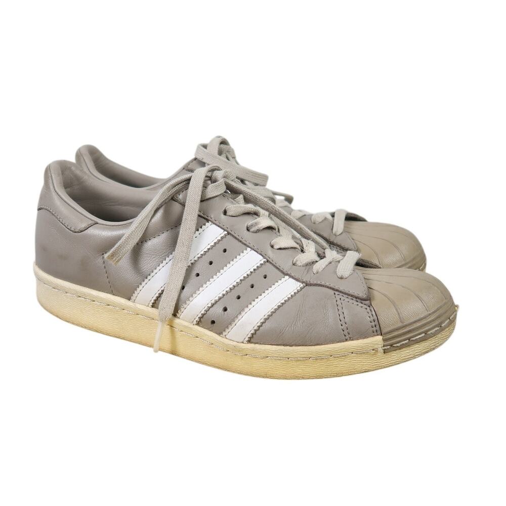 Adidas Superstar Grey and White Leather Lace-Up Sneakers